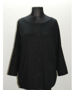Bluzka Oversize czarna z błyszczącym panelem - boucle